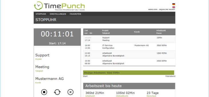 TimePunch Online erfasst Arbeitszeiten ortsunabhängig über Browser
