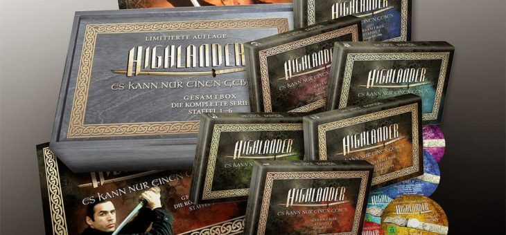 Exklusive Geschenk-Idee für Fantasy-Serien-Fans! Limitierte HIGHLANDER-Holzbox mit insg. 45 DVDs & Poster!