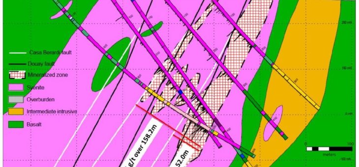 Maple Gold gibt Bohrergebnisse aus der Porphyr-Zone auf Douay bekannt: 158,2 Meter mit 1,25 g/t Au, darunter 52 Meter mit 3,53 g/t Au