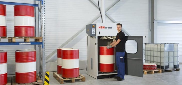 Die Fasspresse HSM FP 3000 ist eine robuste und zuverlässige Entsorgungslösung