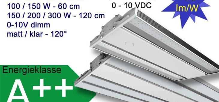 Dimmbare LED Linear Hallenleuchten mit 150 lm/W