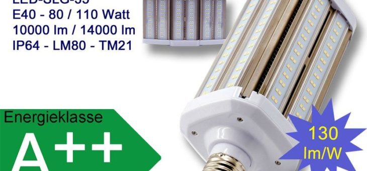 HiPower LED-Lampe mit zwei ausklappbaren Modulen für leichten Einbau in Leuchten mit seitlicher E-40-Fassung