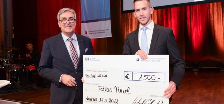Meisterfeier 2018: Förderpreis für einen guten Start-Up geht an Tobias Pawel aus Neckargemünd