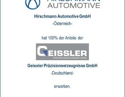 Kloepfel Corporate Finance berät exklusiv den Gesellschafter der Geissler Präzisionserzeugnisse GmbH beim Verkauf an die österreichische Hirschmann Automotive GmbH