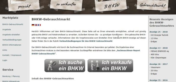 BHKW-Gebrauchtmarkt für Altanlagen