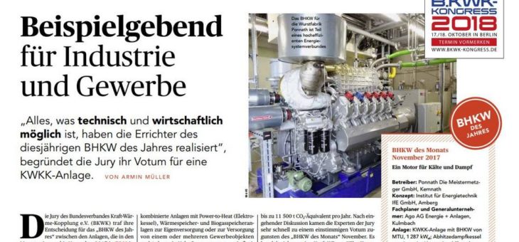 BHKW des Jahres 2017 – Beispielgebend für Industrie und Gewerbe