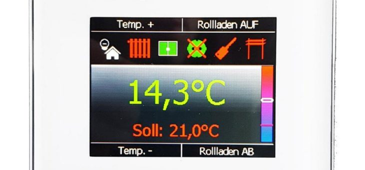 Glas-Infomodul mit vier kapazitiven Tasten, 2,8 Zoll-Grafikdisplay und Temperatursensor