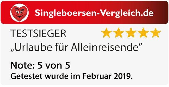 singlereisen.de: Zum 7. Mal Testsieger von „Reisen für Alleinreisende“ des Testportals singleboersen-vergleich.de!