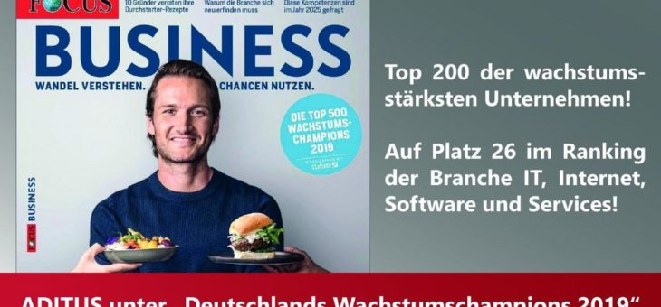 ADITUS erhält Auszeichnung „Deutschlands Wachstumschampions 2019“
