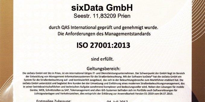 sixData GmbH ist ISO 27001 zertifiziert