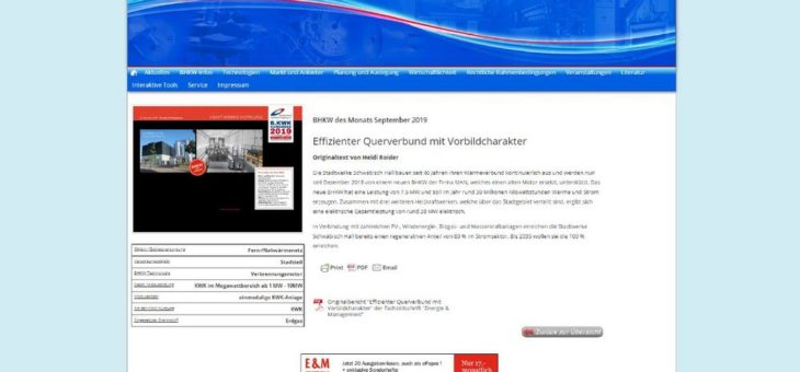 BHKW eines Nahwärmeverbunds wird zum BHKW des Monats September gekürt