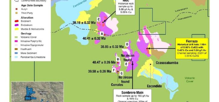 Auryn bestätigt Alter der mineralisierenden Intrusivgesteine im Sombrero-Distrikt – entspricht großen Vorkommen im Andahuaylas-Yauri-Gürtel