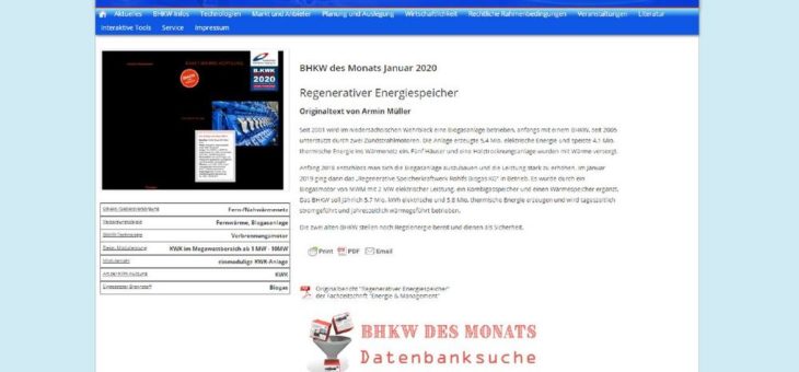 Ein erweitertes Biogas-BHKW wird zum BHKW den Monats Januar gekürt