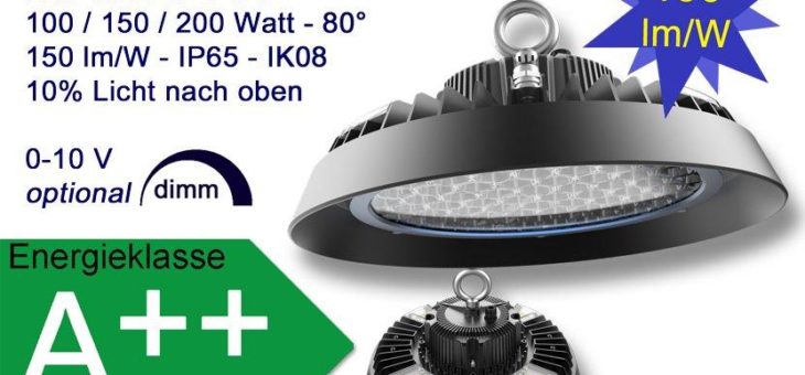 Neue LED HBL Hallenleuchte mit 10% Lichtstrahl nach oben