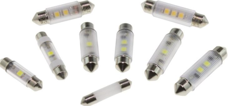 Soffitten-Lampen auf LED-Basis in den Abmessungen Ø 6 x 31 und 6 x 39 mm