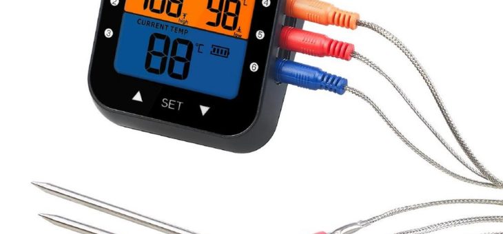 Rosenstein & Söhne Profi-Grillthermometer mit Bluetooth und App, Farb-Display, 6 Fühler