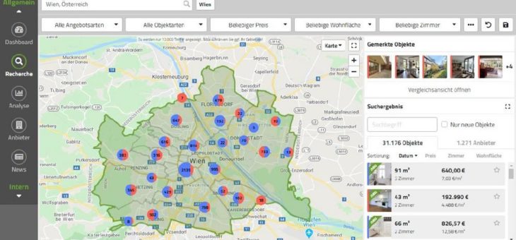 Immobilienmarkt Österreich: Angebotsdaten für Wohnimmobilien in geomap verfügbar
