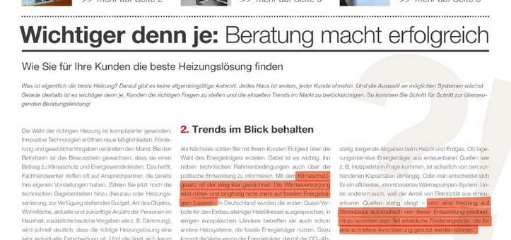 Neue Ausgabe „Heiztrend“ stellt Beratung in den Mittelpunkt