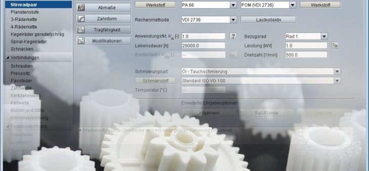 Zahnräder aus Kunststoff detailliert online berechnen