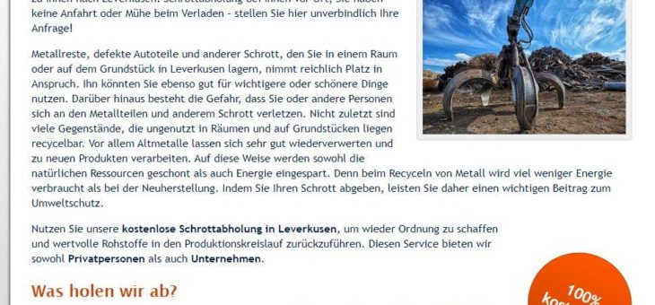 Schrottabholung Leverkusen einfach unkompliziert Schnell Und Zuverlässig