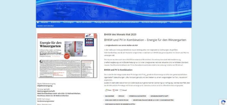 Eine Kombination aus BHKW und PV wird zum BHKW des Monats Mai gekürt