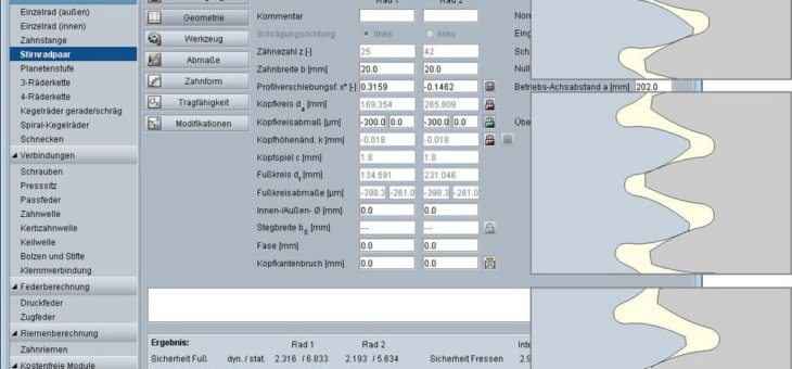 Erweiterte Berechnung von Stirnrädern