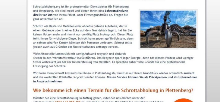 Schrottabholung in Plettenberg: einfach und unkompliziert  über Schrottabholung.org