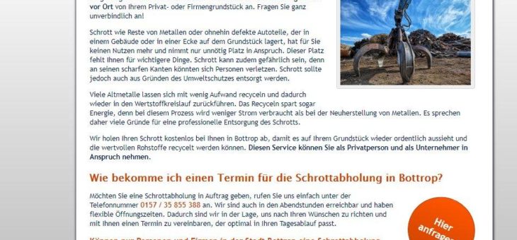 Professioneller Schrottabholung in Bottrop über Schrottabholung.org