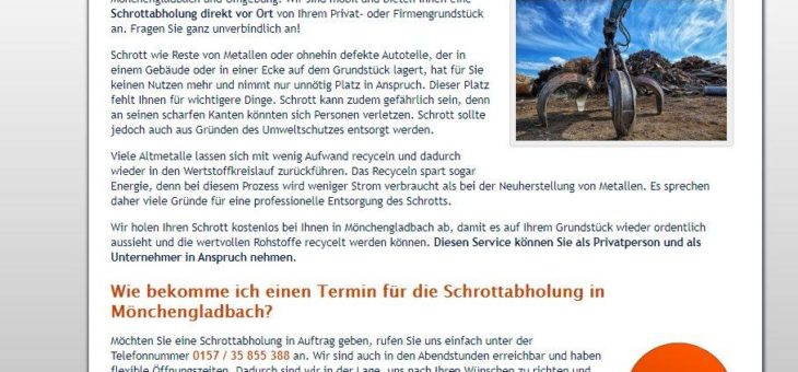 Kostenlose Schrottabholung und Schrottentsorgung in Mönchengladbach