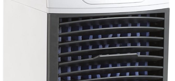 Sichler Haushaltsgeräte 2in1-Tisch-Luftkühler und -Luftbefeuchter LW-110, Ultraschall-Vernebler, LEDs
