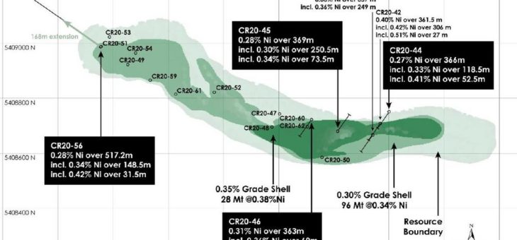 Infill-Bohrungen erweitern den höhergradigen Kern in Canada Nickels Nickel-Cobalt-Palladium-Projekt Crawford