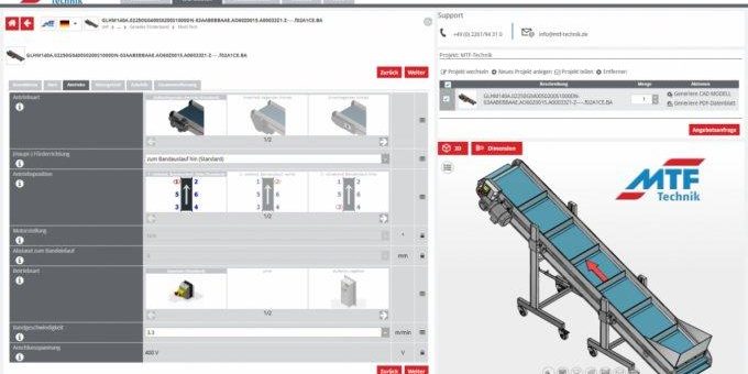 MTF Technik bietet Kunden mit Lösung von CADENAS ein effizientes Werkzeug zur Konfiguration von Förderbändern