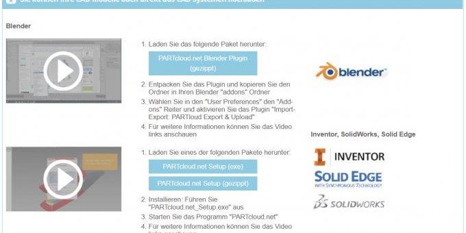 Kostenloses Plugin für die 3D Grafiksoftware Blender erleichtert Export und Upload von 3D Modellen in PARTcloud.net