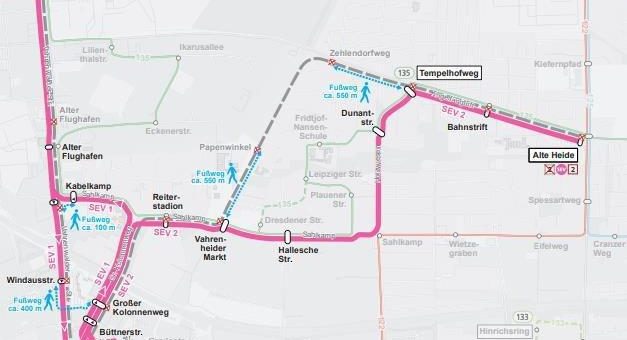 Stadtbahnlinien 1 und 2: Schienenersatzverkehr ab der „Dragonerstraße“