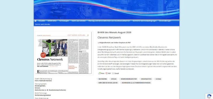 Ein cleveres Netzwerk wird zum BHKW des Monats August gekürt