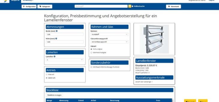 B2B-Webportal PROMETHEUS eBUSINESS mit integriertem Produktkonfigurator ePOS