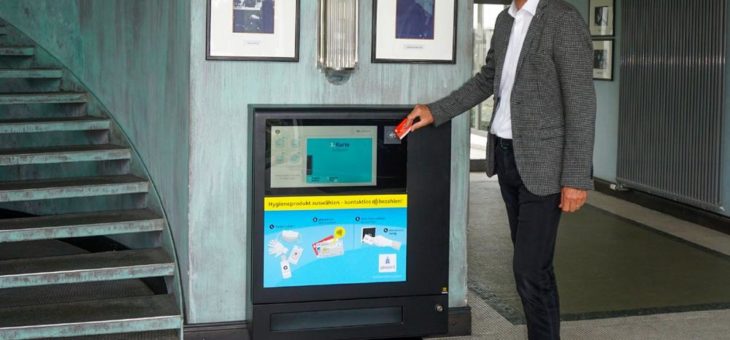 Praktischer Hygieneautomat für den Empfangsbereich in Unternehmen