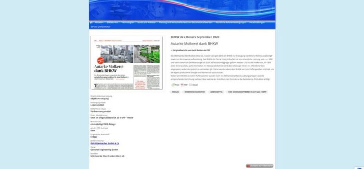 BHKW-Anlage einer Molkerei wird zum BHKW des Monats September gekürt