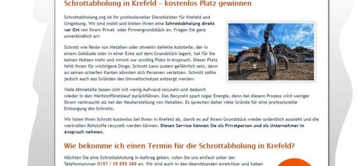 Die Schrottabholung Krefeld arbeitet für die Kunden kostenlos