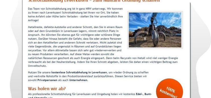 Schrottabholung Leverkusen – ordentliche Entsorgung von Altmetallen