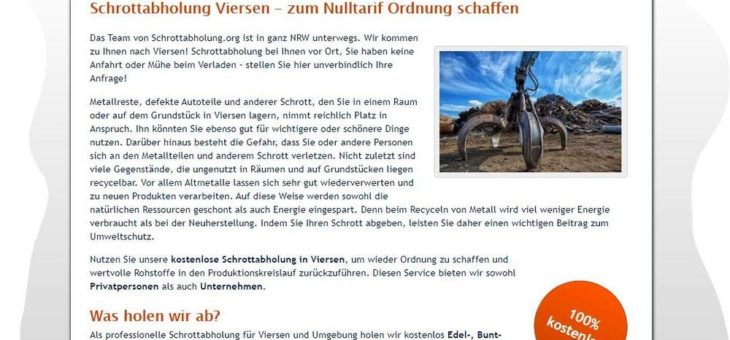 Da lohnt es sich den Service einer kostenlosen Schrottabholung in Viersen