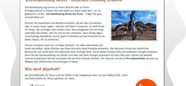Schrottabholung in Neuss – zu jeder Zeit möglich