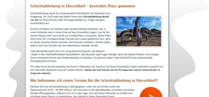 Schrottabholung Düsseldorf – Schnelligkeit und bester Service
