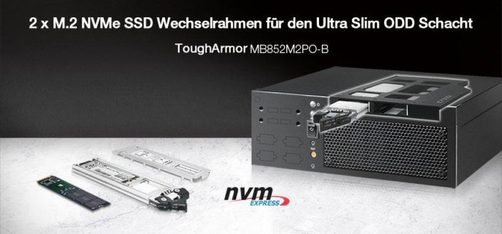 ICY DOCK ToughArmor MB852M2PO-B – 2x M.2 NVMe PCIe 4.0 SSD zu 2x OCuLink Ultra Slim Wechselrahmen