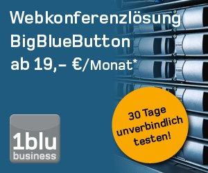 Sicheres Hosting für BigBlueButton-Webkonferenzlösungen bei der 1blu business GmbH für 19,- €/Monat*