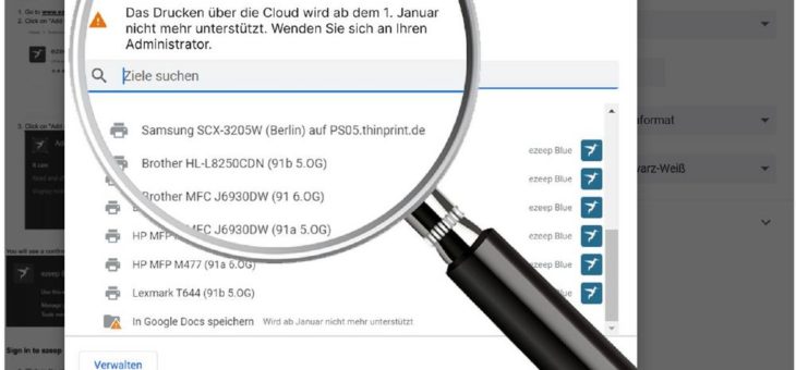 ezeep Chrome Extension ersetzt Google Cloud Print