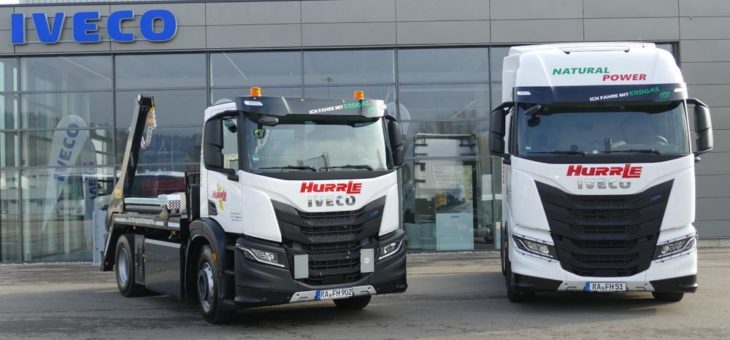 Hurrle Spezial-Transporte ist mit dem ersten CNG-betriebenen IVECO S-WAY NP Absetzkipper in Deutschland unterwegs