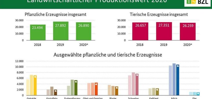 Landwirtschaftliche Produktionswert 2020: Nach erster Schätzung rund 56,3 Milliarden Euro