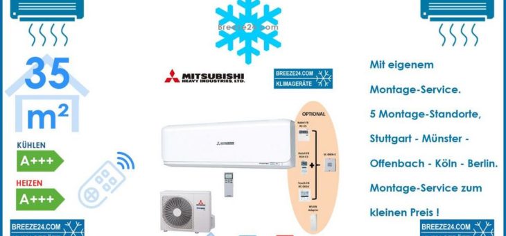 Mitsubishi Heavy Klimaanlage Wandgerät Set SRK 35 ZSX-W + SRC 35 ZSX-W R32 – 3,5 kW für 1 Zimmer mit 35 m² Fläche