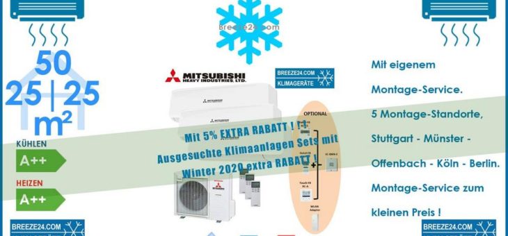 Mitsubishi Heavy Klimaanlage Wandgerät Set 2 x SRK 25 ZS-W + SRK 50 ZS-W + Außengerät SCM 71 ZS-W für 3 Zimmer mit je 25 | 25 | 50 m²